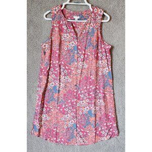 J.Jill Womens Sleeveless Button Front Lightweight Shift Dress Pink Foral Rayon M